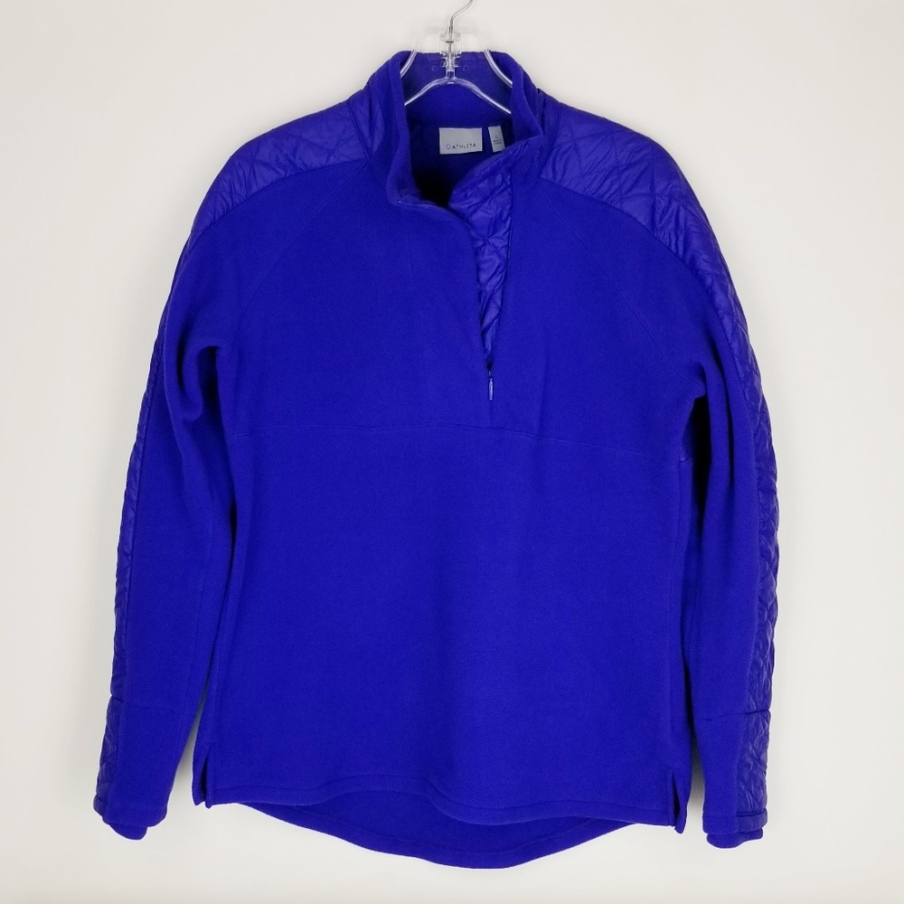 Athleta Fleece Quilted Pullover 1/2 Zip Blue Large